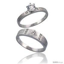 Size 6.5 - Sterling Silver 2-Piece CZ Ring Set ( 3mm Engagement Ring &amp; 5.5mm  - £75.23 GBP