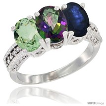 Tural green amethyst mystic topaz blue sapphire ring 3 stone 7x5 mm oval diamond accent thumb200