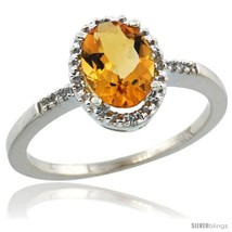 Size 6 - 10k White Gold Diamond Citrine Ring 1.17 ct Oval Stone 8x6 mm, 3/8 in  - £238.39 GBP