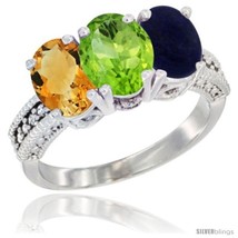 Size 7.5 - 10K White Gold Natural Citrine, Peridot &amp; Lapis Ring 3-Stone Oval  - £434.93 GBP