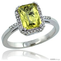 Size 5 - 14k White Gold Diamond Lemon Quartz Ring 1.6 ct Emerald Shape 8x6 mm,  - $611.15