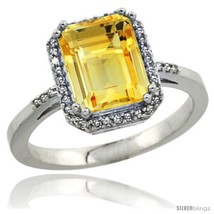 Size 6 - Sterling Silver Diamond Natural Citrine Ring 2.53 ct Emerald Shape 9x7  - £152.30 GBP