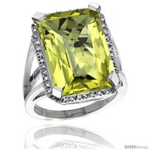Size 5 - 14k White Gold Diamond Lemon Quartz Ring 14.96 ct Emerald shape 18x13  - £789.62 GBP