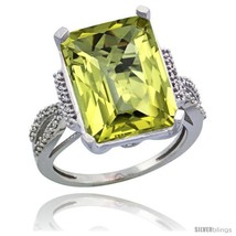 Size 5 - 14k White Gold Diamond Lemon Quartz Ring 12 ct Emerald Shape 16x12  - £772.10 GBP