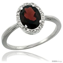 Size 6 - 10k White Gold Garnet Diamond Halo Ring 1.17 Carat 8X6 mm Oval Shape,  - £240.90 GBP