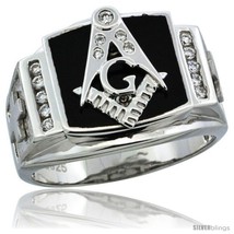 Size 12 - Sterling Silver Men&#39;s Black Onyx Masonic Ring CZ Stones &amp; Frosted  - £63.35 GBP