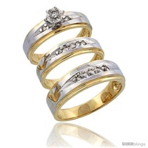 Size 10 - 14k Gold 3-Piece Trio His (7mm) &amp; Hers (5mm) Diamond Wedding Band Set  - £1,367.48 GBP