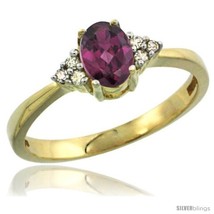 Size 6.5 - 14kYellow Gold Ladies Natural Rhodolite Ring oval 6x4 Stone Diamond  - £252.77 GBP