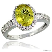 Size 5 - 14k White Gold Diamond Lemon Quartz Ring Oval Stone 9x7 mm 1.76 ct 1/2  - £724.44 GBP