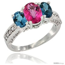 Size 6 - 10K White Gold Ladies Oval Natural Pink Topaz 3-Stone Ring with London  - £435.23 GBP
