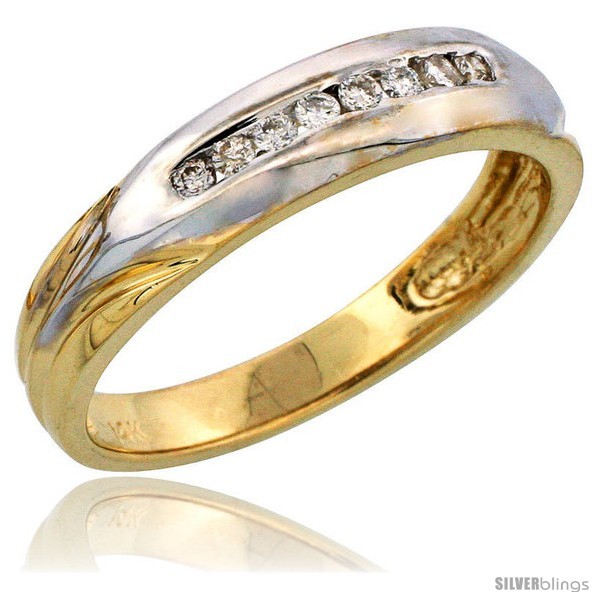 Size 8.5 - 14k Gold Men's Diamond Band w/ Rhodium Accent, w/ 0.15 Carat  - £544.22 GBP