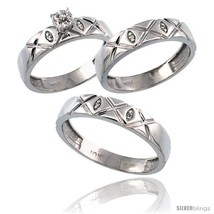 Size 6.5 - 14k White Gold 3-Pc. Trio His (5mm) &amp; Hers (4.5mm) Diamond Wedding  - $1,156.20