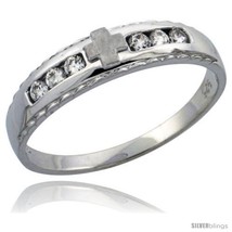 Size 7.5 - Sterling Silver Ladies&#39; Wedding Ring CZ Stones Rhodium Finish, 3/16  - £31.68 GBP