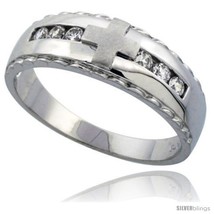 Size 10.5 - Sterling Silver Men&#39;s Wedding Ring CZ Stones Rhodium Finish, 9/32  - £53.78 GBP