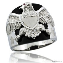 Size 13 - Sterling Silver Men&#39;s Black Onyx American Eagle Ring CZ Stones, 5/8  - £65.61 GBP