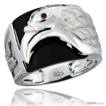 Size 8 - Sterling Silver Men&#39;s Black Onyx American Eagle Ring CZ Stones, 5/8 in  - £65.63 GBP