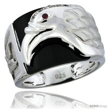 Size 10 - Sterling Silver Men&#39;s Black Onyx American Eagle Ring CZ Stones, 5/8  - £65.63 GBP