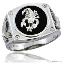 Size 8 - Sterling Silver Men&#39;s Black Onyx Scorpion Ring Screw Accents &amp;  - £58.87 GBP