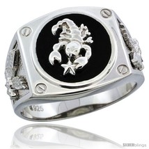 Size 9 - Sterling Silver Men&#39;s Black Onyx Scorpion Ring Screw Accents &amp;  - £58.87 GBP