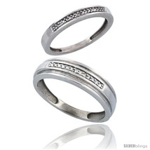 Size 6.5 - 14k White Gold 2-Piece His (6mm) &amp; Hers (2.5mm) Diamond Wedding Band  - £701.13 GBP