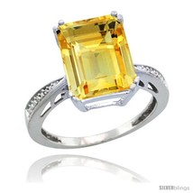 Size 7 - Sterling Silver Diamond Natural Citrine Ring 5.83 ct Emerald Shape  - £143.91 GBP