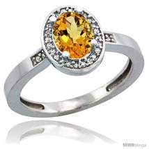 Size 9 - Sterling Silver Diamond Natural Citrine Ring 1 ct 7x5 Stone 1/2 in  - £106.13 GBP