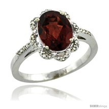 Size 5 - Sterling Silver Diamond Halo Natural Garnet Ring 1.65 Carat Oval Shape  - £129.14 GBP