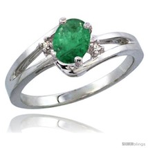 Size 8.5 - 10K White Gold Natural Emerald Ring Oval 6x4 Stone Diamond Accent  - £354.31 GBP