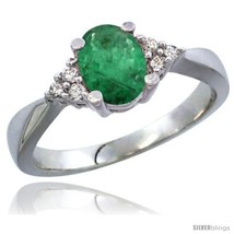 Size 7 - 10K White Gold Natural Emerald Ring Oval 7x5 Stone Diamond Accent  - £345.24 GBP