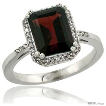 Size 10 - 10k White Gold Diamond Garnet Ring 2.53 ct Emerald Shape 9x7 mm, 1/2  - £515.66 GBP