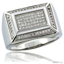 Sterling silver mens rectangular ring 81 micro pave cz stones 1 2inch 14 mm wide thumb200
