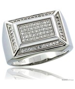 Size 12 - Sterling Silver Men&#39;s Rectangular Ring 81 Micro Pave CZ Stones,  - £83.00 GBP