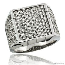 Size 9 - Sterling Silver Men's Large Square Ring 164 Micro Pave CZ Stones,  - $139.24