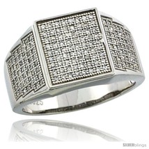 Size 13 - Sterling Silver Men&#39;s Square Ring 170 Micro Pave CZ Stones, 1/2 in  - £77.82 GBP