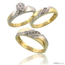 Size 10 - 10k Yellow Gold Diamond Trio Engagement Wedding Ring 3-piece Set for  - £646.18 GBP
