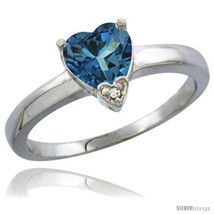 Size 5 - 10K White Gold Natural London Blue Topaz Heart-shape 7x7 Stone Diamond  - £208.89 GBP