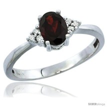 Size 5.5 - 14k White Gold Ladies Natural Garnet Ring oval 6x4 Stone Diamond  - £250.11 GBP