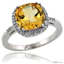 Size 8 - 10k White Gold Diamond Citrine Ring 3.05 ct Cushion Cut 9x9 mm, 1/2 in  - $512.47