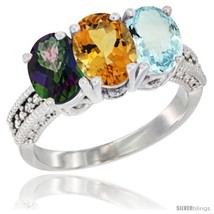 Size 6.5 - 14K White Gold Natural Mystic Topaz, Citrine &amp; Aquamarine Ring  - £604.72 GBP