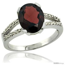 Size 7 - Sterling Silver and Diamond Halo Natural Garnet Ring 2.4 carat Oval  - £171.61 GBP