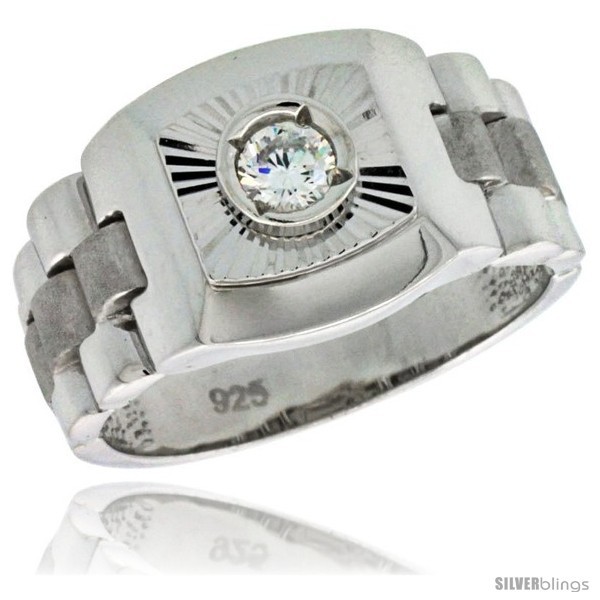 Size 12 - Sterling Silver Men's Style Ring CZ Stone, 1/2 in (13 mm)  - $60.38