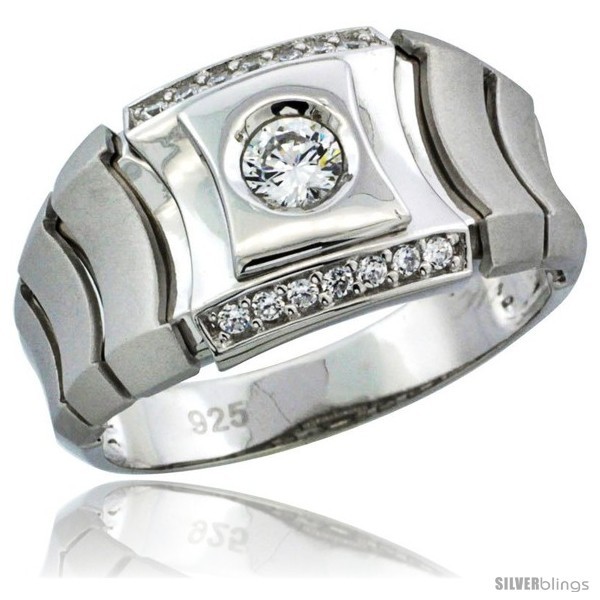 Size 8 - Sterling Silver Men's Style Ring CZ Stones, 1/2 in (12 mm)  - $64.21