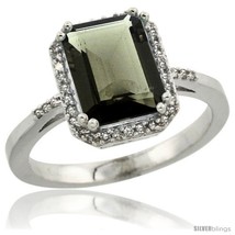 Size 10 - 14k White Gold Diamond Smoky Topaz Ring 2.53 ct Emerald Shape 9x7 mm,  - £607.32 GBP