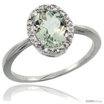 Size 6 - 14k White Gold Green Amethyst Diamond Halo Ring 1.17 Carat 8X6 mm Oval  - £363.36 GBP