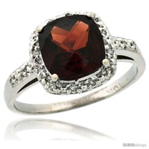 Size 9 - 10k White Gold Diamond Garnet Ring 2.08 ct Cushion cut 8 mm Stone 1/2  - £394.07 GBP