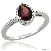Sterling silver diamond natural garnet ring 0 59 ct tear drop 7x5 stone 3 8 in wide thumb200
