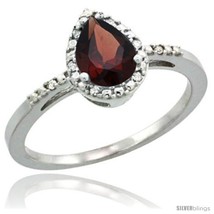 Size 9 - Sterling Silver Diamond Natural Garnet Ring 0.59 ct Tear Drop 7x5  - £73.47 GBP