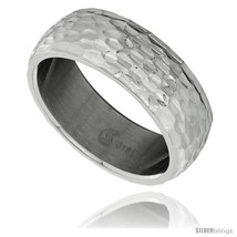Size 11.5 - Surgical Steel Domed 8mm Wedding Band Ring Hammered Finish  - £27.77 GBP