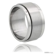 Surgical steel 10mm spinner ring wedding band matte center thumb200