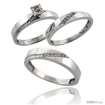 Size 9.5 - Sterling Silver 3-Piece Trio His (4.5mm) &amp; Hers (3.5mm) Diamond  - £125.90 GBP